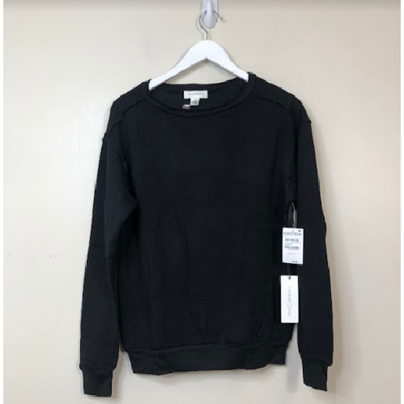 Treasure & Bond Women Raw Edge Long Sleeve Sweatshirt Pullover Black XS,$39 NWT - Picture 2 of 3